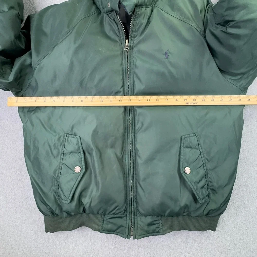 VTG 90s Polo Ralph Lauren Reversible Down Puffer Coat Men's M Green Navy Pony‎